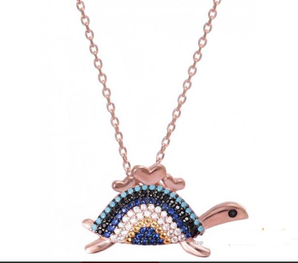 Collar tortuga con turquesa y circonitas