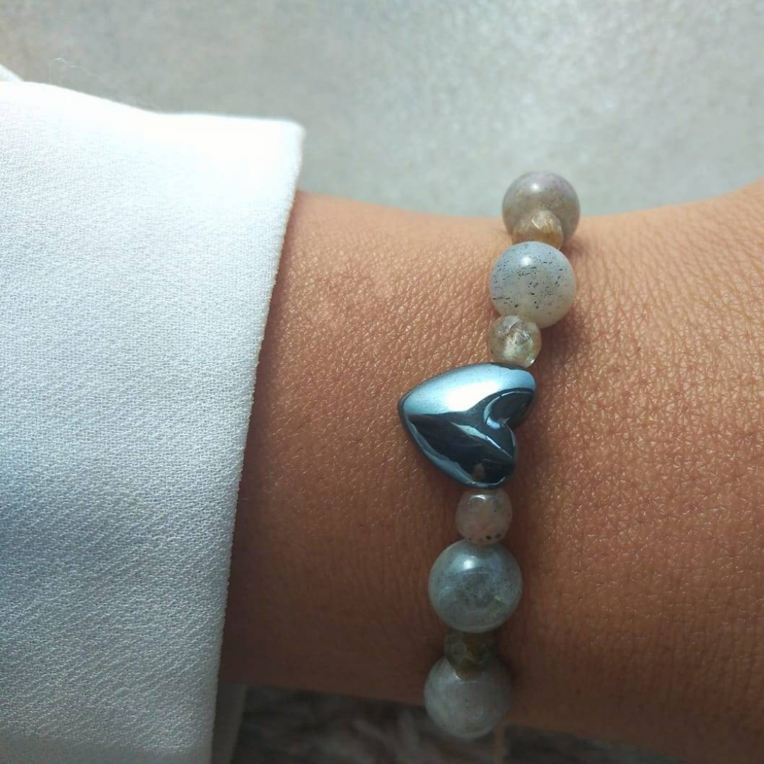 pulsera ajustable con labradorita y hematite gris