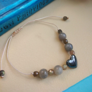 pulsera ajustable con labradorita y hematite gris