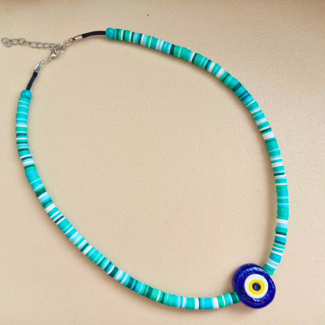COLLAR OJO TURCO AZUL CON PUCAS COLOR VERDE Y TURQUESA - Imagen 2