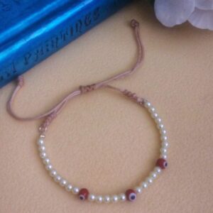 pulsera regulable de perlas y ojo turco rojo