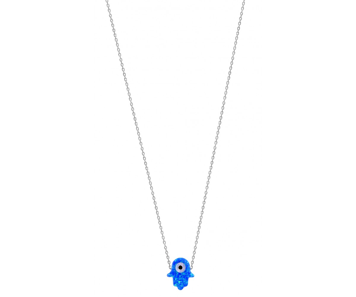collar de plata 925 con mano hamsa y ojo turco